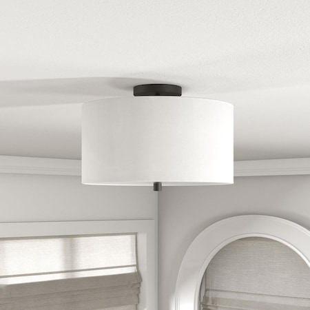 Hudson & Canal 16 in. Ellis Flush Mount with Fabric Shade; Matte Black & White SF1502
